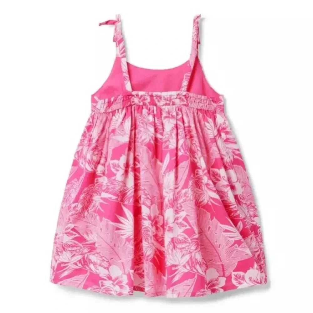 Janie and Jack TROPICAL PALM SUNDRESS straps cotton white pink knee length SZ 12